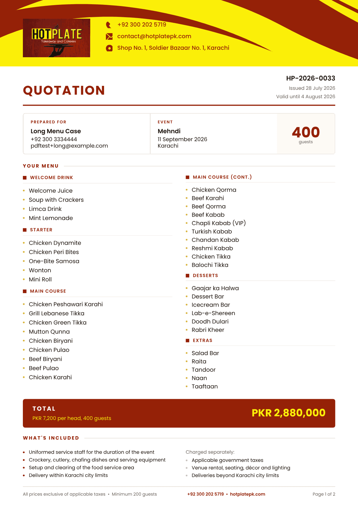 Multi-page menu document