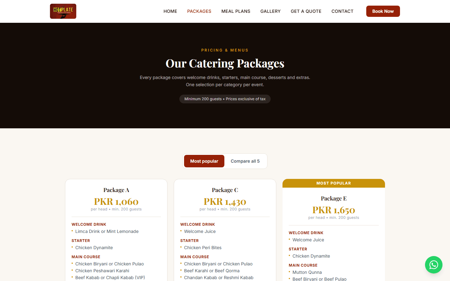 Package and pricing options