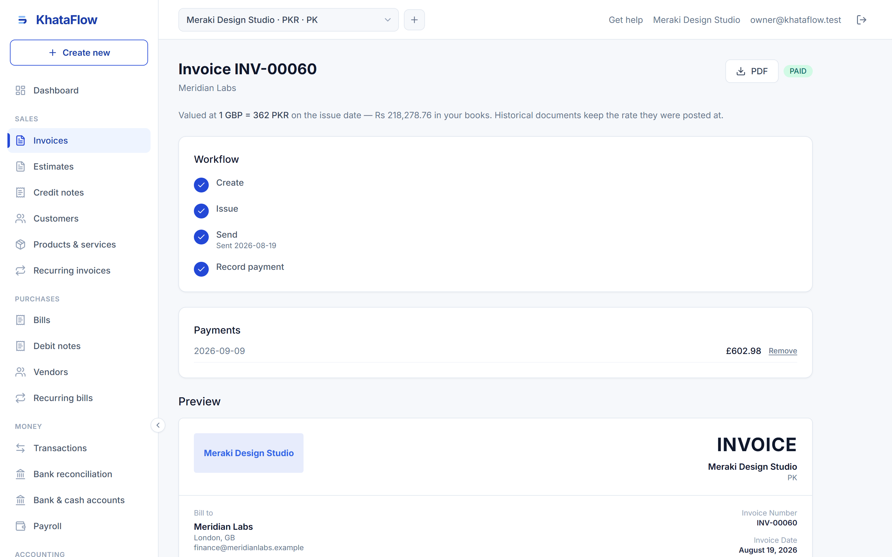 Invoice editor with per-line tax and live totals