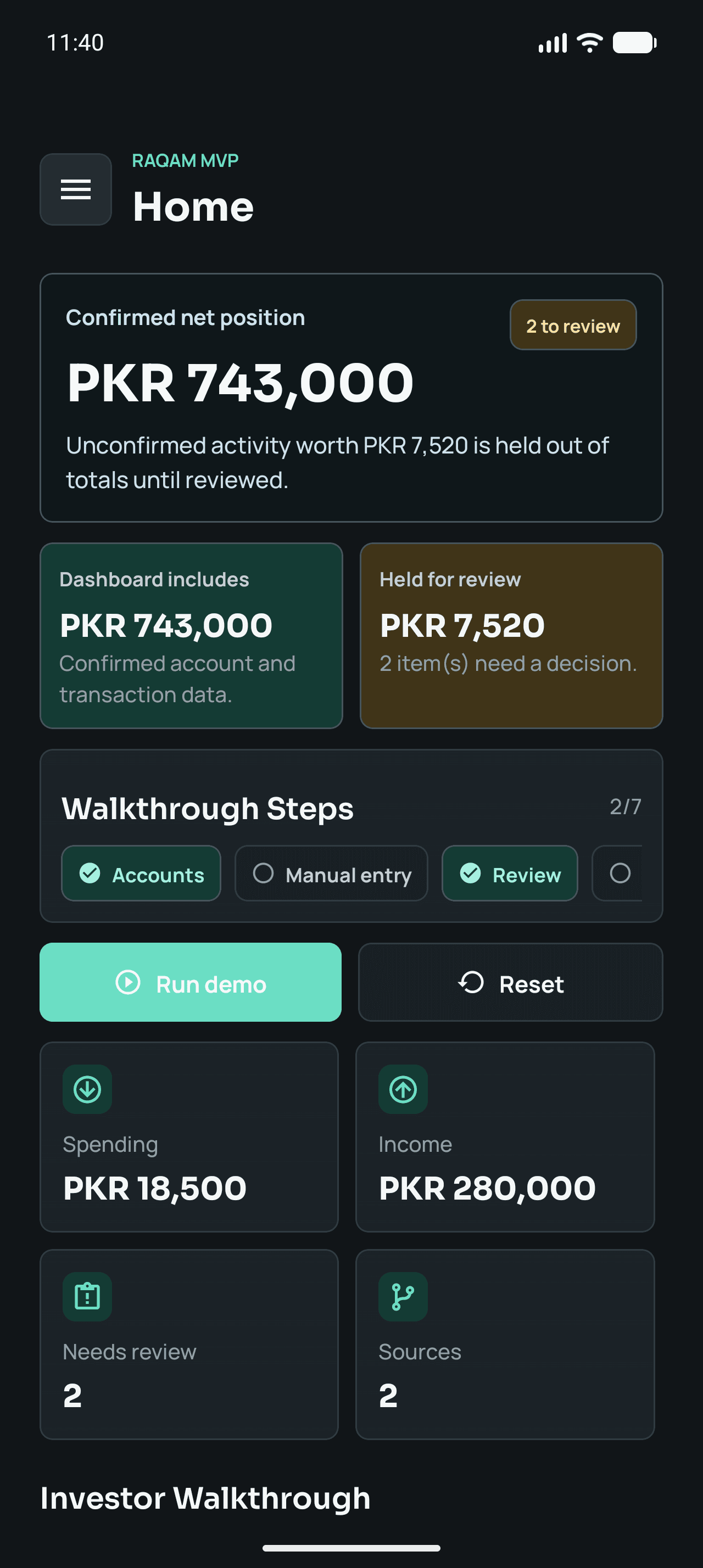 Raqam dashboard showing spend by category